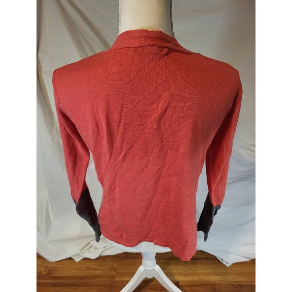 Toad & Co Size Small Linen Blend Orange & Gray Open Front Postcard Cardigan - Picture 4 of 5